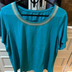 Coldwater Creek Blue Embellished Short Sleeve T-Shirt